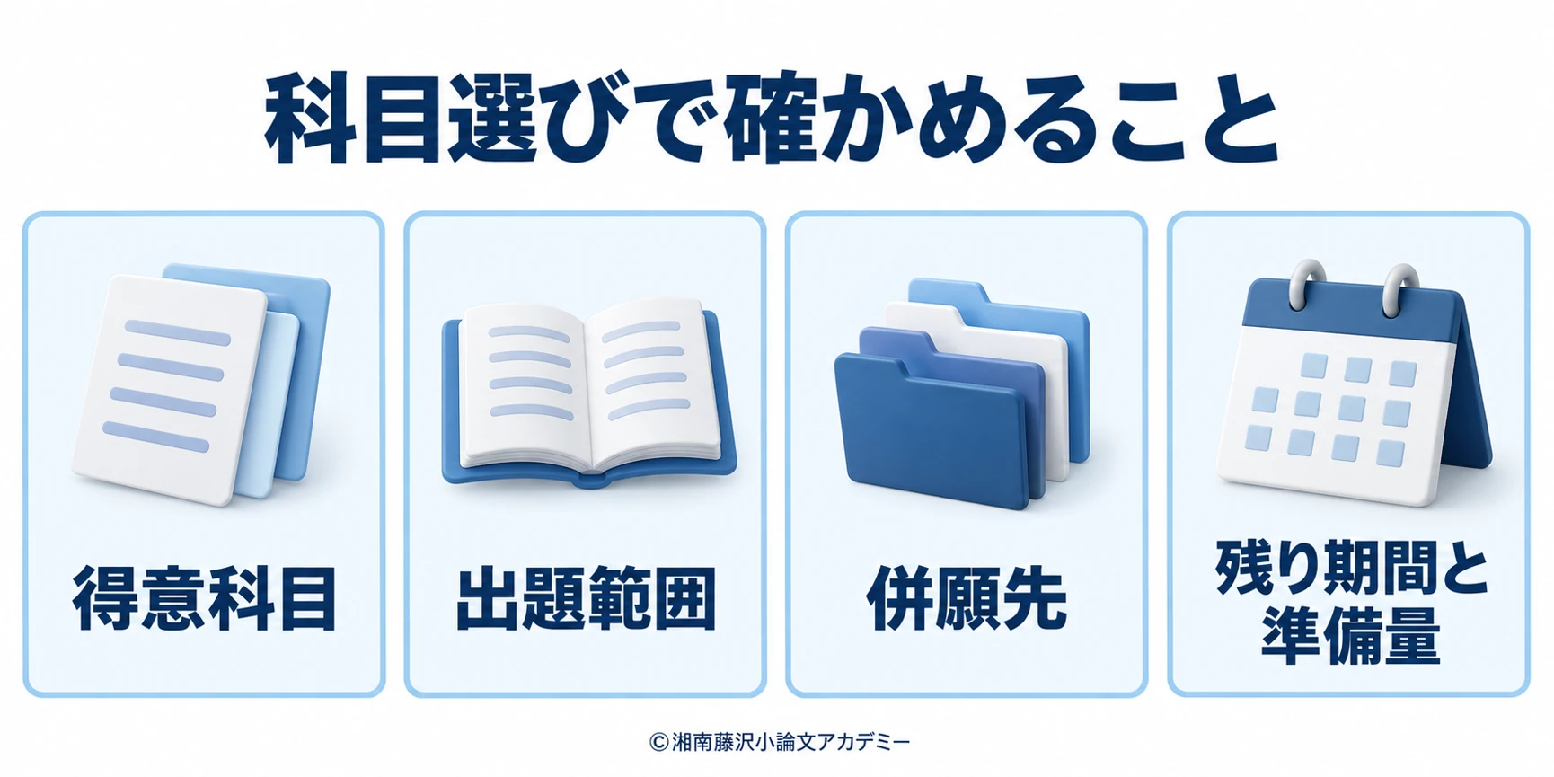 得意科目、出題範囲、併願先、残り期間と準備量を比べて受験科目を考える確認項目