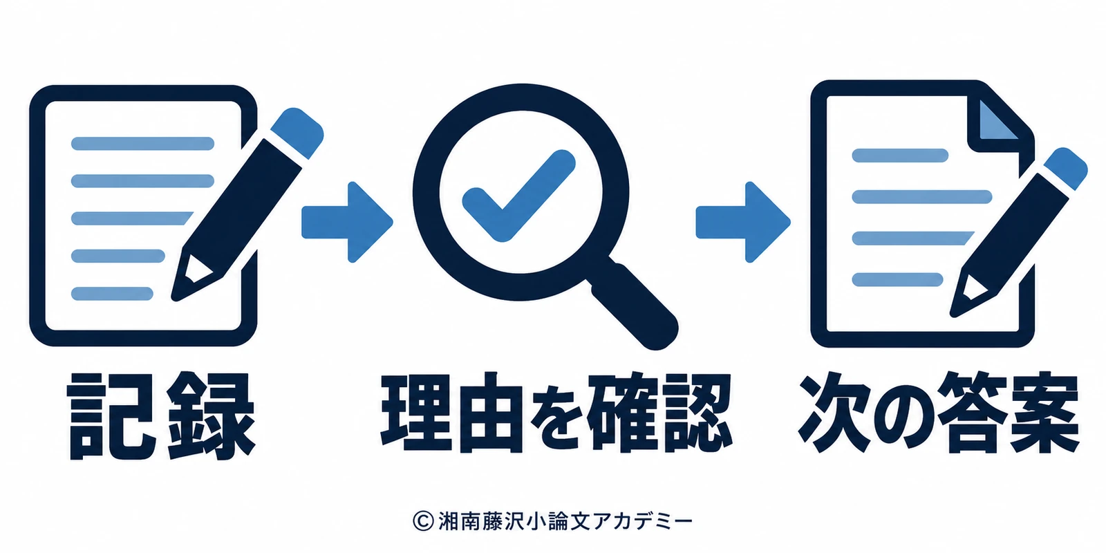 記録から理由の確認を経て次の答案へ進む復習の手順
