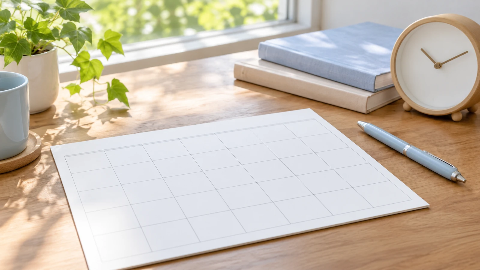 受験と手続の予定を整理する白紙の予定表と時計