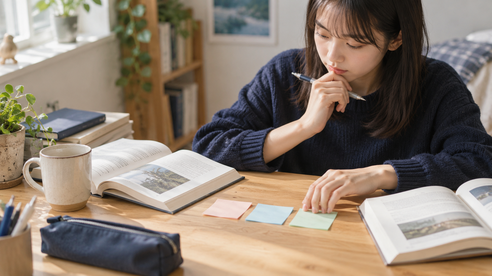 付箋で学部選びの優先順位を整理する手元(生成イメージ)