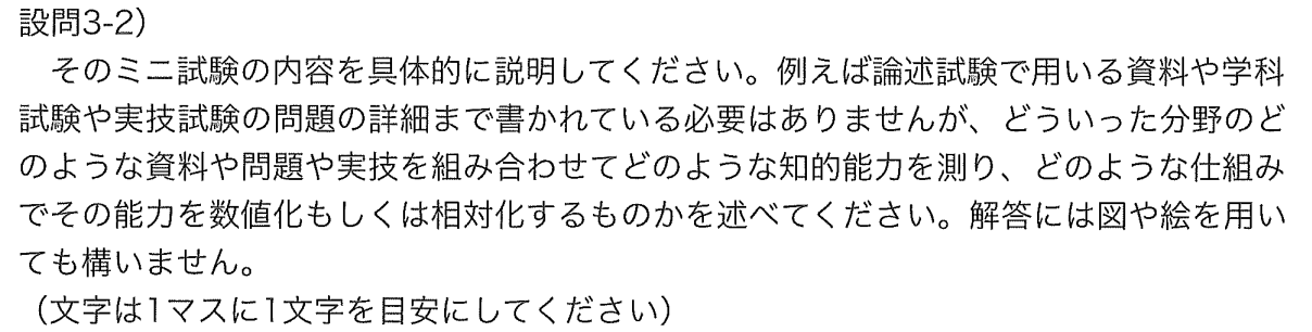 2024年度環境情報学部小論文の設問3-2。試験内容と知的能力の測定・評価の仕組みを具体的に説明する設問。