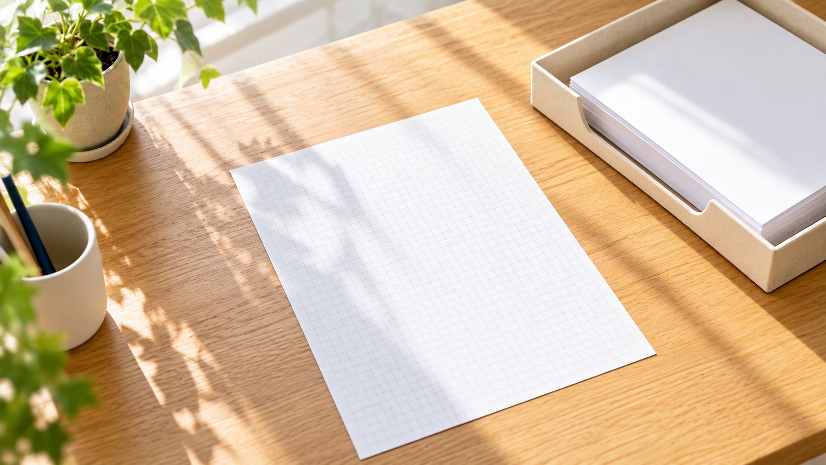 マス目だけの白紙用紙と書類トレー(生成イメージ)