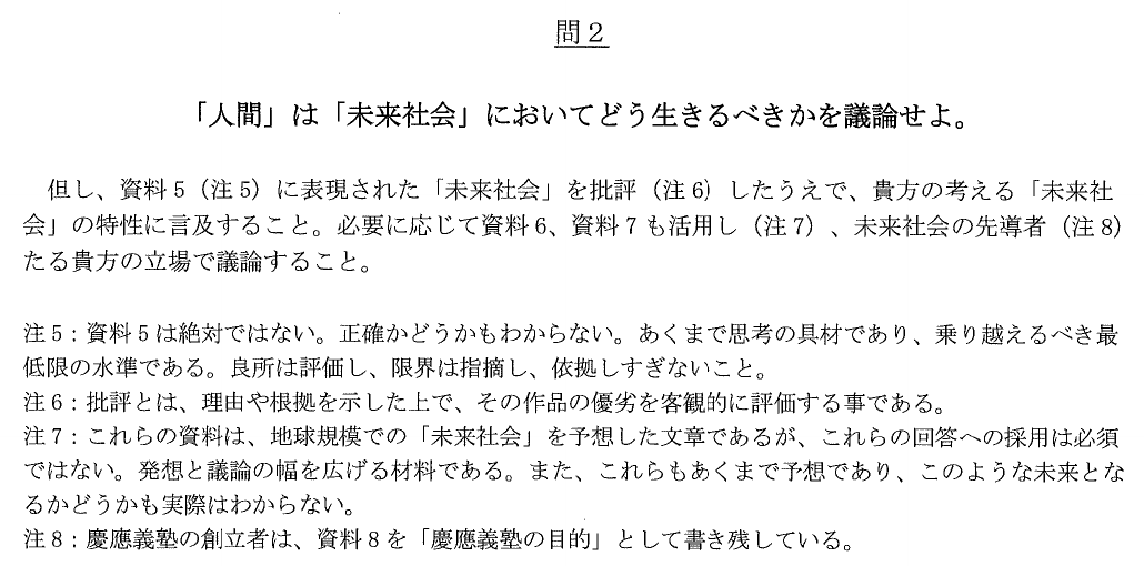 2025年度総合政策学部小論文問2と注5〜8の大学公式原文
