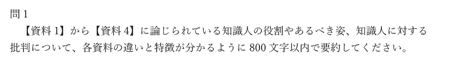 2026年度総合政策学部小論文問1の資料指定と解答条件を示す公式設問